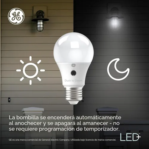 Miniatura 4 de GE LED+ - Bombillas LED A19 del anochecer al amanecer, luz de seguridad automática para exteriores, luz blanca suave (paquete de 2)