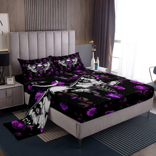 Miniatura 25 de Erosebridal Sábanas de cama de guepardo con rosa roja, juego de sábanas de bolsillo profundo con estampado de leopardo y gato, sábana bajera
