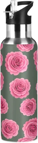 Vibrant Pink Roses Stainless Steel Vacuum Insulated Water Bottle 20 Oz Leakproof Water Bottles, BPA-Free Sport Water Bottle