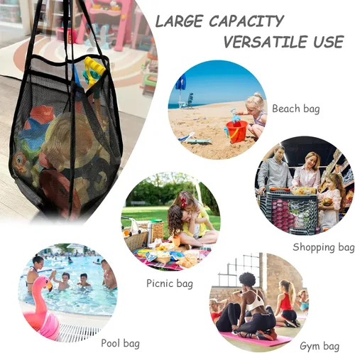 Miniatura 5 de Bolsa de malla de playa para juguetes de arena, plegable, ligera, duradera, al aire libre, compras, viajes, natación