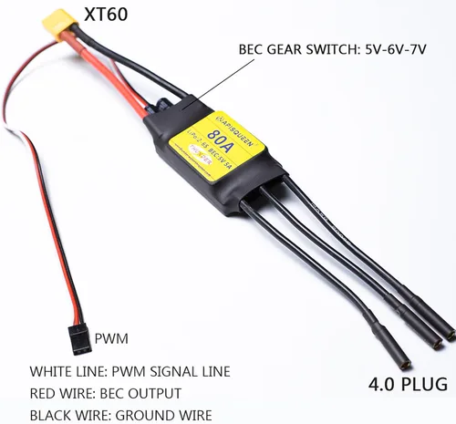 Miniatura 2 de 80A ESC 2-6S LiPo Controlador de velocidad electrónico sin escobillas con BEC XT60 y enchufe de 0.157 in para modelo RC avión Drone