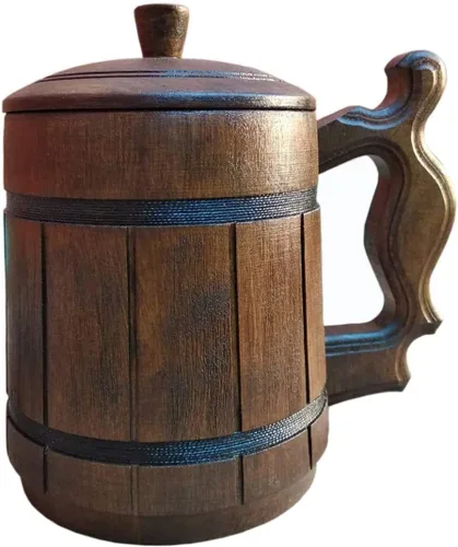 Taza de cerveza de madera hecha a mano con tapa. Capacidad: 20 oz (20.3 fl oz). Taza de cerveza de madera ecológica - Taza de cerveza de madera con