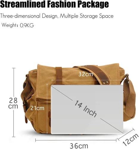 Miniatura 5 de Bolso de mensajero vintage de 14 pulgadas para laptop de hombre y mujer