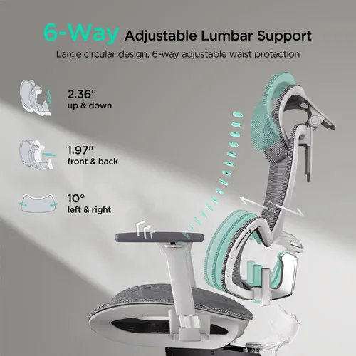 Miniatura 3 de Hbada E2 Silla de oficina ergonómica, silla de oficina de malla grande y alta con soporte lumbar dinámico de 6 vías, reposabrazos ajustables 3D