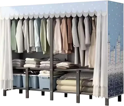 Miniatura 11 de large closets Portable Wardrobe Closet All Steel Frame Closet Standing Clothes Closet No Assembly with Cloth Cover Open Wardrobe Closet Space-saving