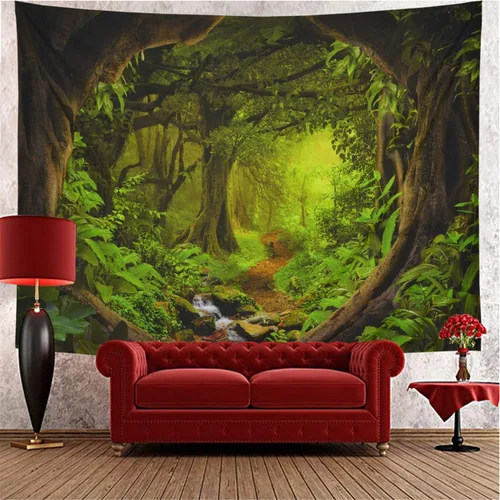 Miniatura 5 de Tapiz de bosque brumoso, árbol de la vida, tapiz de fantasía, paisaje, naturaleza, decoración de pared, selva tropical, selva, bosque, tapiz