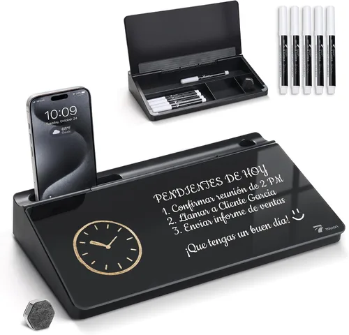 Miniatura 20 de TOWON Pizarra blanca pequeña y compacta de vidrio con almacenamiento, pizarra de borrado en seco de 12 x 7 pulgadas para escritorio, oficina