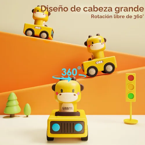 Miniatura 3 de iPlay, iLearn Coches de juguete a presión para niños pequeños de 1 a 3 años, coches de carreras de animales para bebés, juego de vehículos de juego