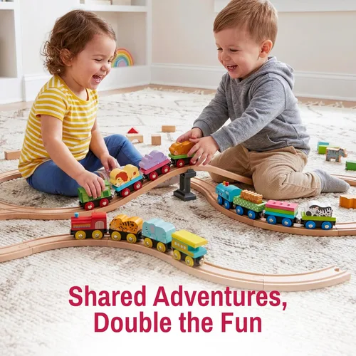 Miniatura 6 de Montessori - Juego de juguetes de tren de madera para niños, 12 vagones magnéticos de tren con caja de regalo de almacenamiento, juguete educativo