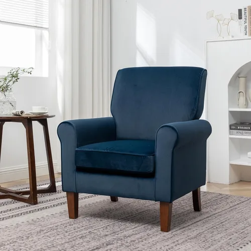 Miniatura 10 de Container Furniture Direct Sillón clásico con marco de madera de abedul y cómodos reposabrazos enrollados, sillones para sala de estar, dormitorio