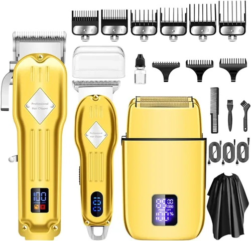 Cortadora de pelo profesional para hombres, juego de afeitadora de pelo de nariz, recortadora de barba inalámbrica con hoja en T, cortadora de Dorado