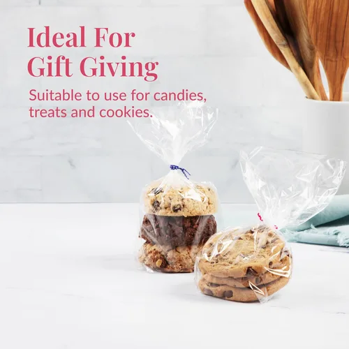 Miniatura 6 de Prestee, 200 bolsas de celofán transparente de plástico - 4x6 con lazos de 10 cm, bolsas para caramelos y galletas, bolsas de regalo con lazos