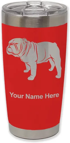 Miniatura 28 de LaserGram Vaso aislado al vacío de 20 onzas, Bulldog Dog, grabado personalizado incluido (negro)