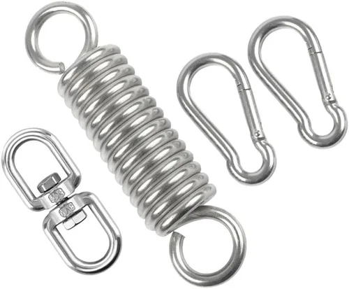 Miniatura 6 de Muelle para silla de hamaca, kit para colgar sillas de hamaca, ganchos de hamaca, acero inoxidable resistente con 2 mosquetones de gancho de resorte