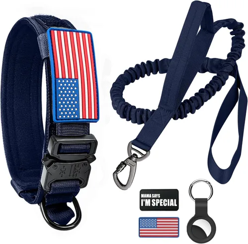 Miniatura 14 de Collar táctico militar para perro, nailon ajustable, hebilla de metal resistente con asa para entrenamiento, parches (verde, XL)