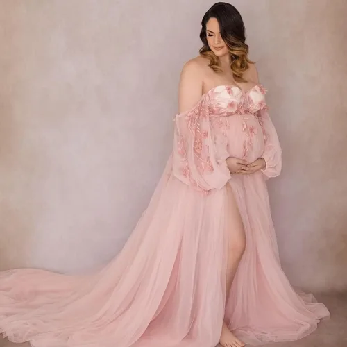 Miniatura 2 de Vestidos de maternidad de manga larga para sesión de fotos, lencería, batas de novia, vestido de embarazo, vestido de baby shower