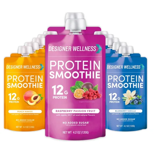 Miniatura 15 de Designer Wellness Batido de proteínas, vainilla de arándanos, 0.44 oz de proteína de suero, aperitivo de batido de fruta real, sin azúcar añadido