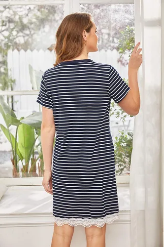 Miniatura 5 de Ekouaer - Camisón cómodo de manga corta para mujer, a rayas, para dormir, con botones, pijama estilo vestido, tallas S a XXXL