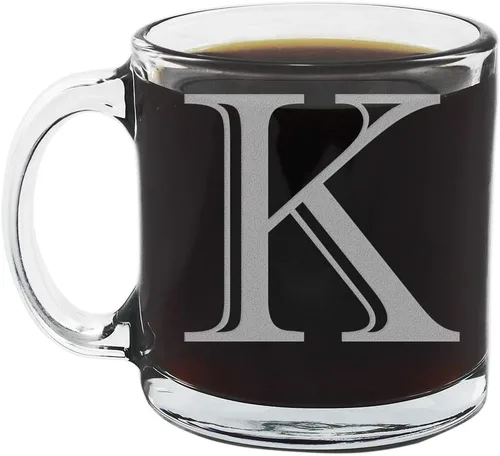 Miniatura 12 de Spotted Dog Company Taza de café de vidrio transparente con monograma grabado de 12 onzas (letra A), regalos de café personalizados de la A a la Z