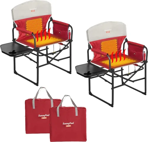 Miniatura 19 de SUNNYFEEL Silla de directores de campamento de gran tamaño de 500 libras resistente, silla plegable portátil con mesa auxiliar, bolsillo para playa