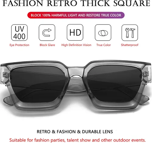 Miniatura 176 de AIEYEZO Gafas de sol cuadradas para mujeres y hombres, gafas de sol cuadradas con montura gruesa, estilo de diseñador simple