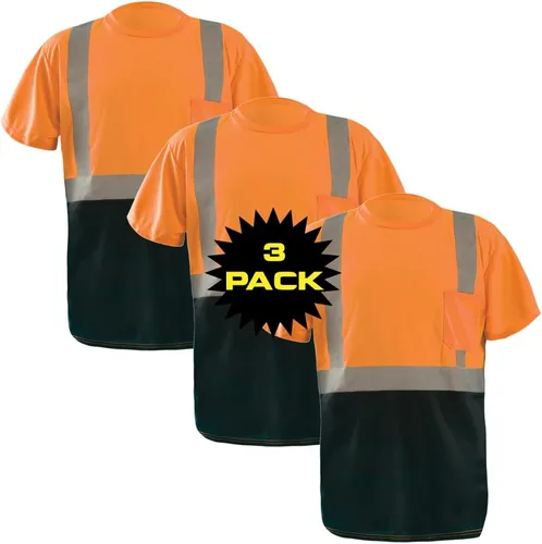 Miniatura 23 de OccuNomix LUX-SSETP2B-YS Camiseta clásica estándar de manga corta con textura ojo de pájaro absorbente con bolsillo, clase 2, 100% poliéster ANSI