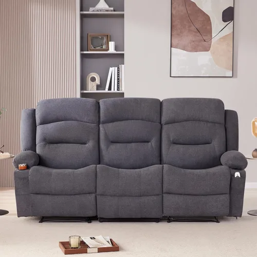 Weture Sofá reclinable extra grande con calor y masaje, sofá reclinable de pared con portavasos y puerto USB, sofá reclinable grande de 3 plazas