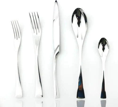 Miniatura 16 de JASHII Juego de cubiertos de acero inoxidable 18/10 de 20 piezas de plata pulida con espejo, cuchillo de cena, tenedor de ensalada, cuchara