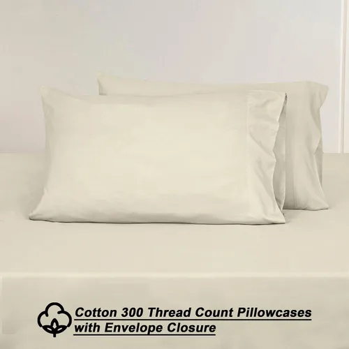 Miniatura 7 de ROYALE LINENS Juego de sábanas de 300 hilos 100% algodón peinado de fibras largas, 4 piezas, 1 sábana bajera, 1 encimera y 2 fundas de almohada