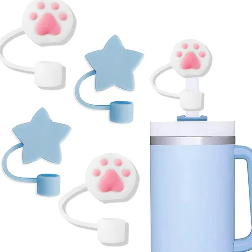 Miniatura 13 de 6 fundas de paja con diseño de flores bonitas compatibles con vasos Stanley de 30 y 40 onzas, tapas reutilizables de silicona para popotes, 18-6