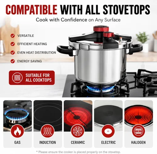 Miniatura 5 de BreeRainz 304 Olla a presión de acero inoxidable 8.45QT 3-Stage PSI Settings,One-Hand Locking,Pressure Pot with Extra Glass Lid, Timer,Steaming