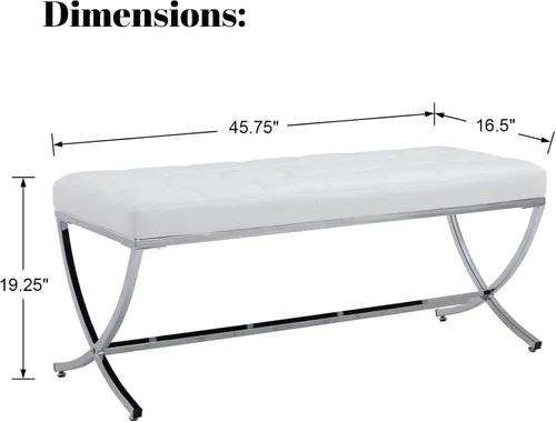 Miniatura 2 de LukeAlon Moderno banco de comedor de piel sintética, banco otomano con botones copetudos con acabado cromado en forma de X, banco tapizado