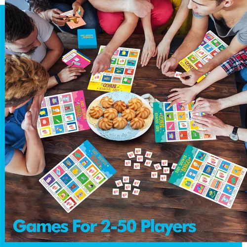 Miniatura 2 de Juego de bingo para baby shower, 50 tarjetas de bingo bilingües en español e inglés para fiesta de revelación de género, baby shower, recuerdos