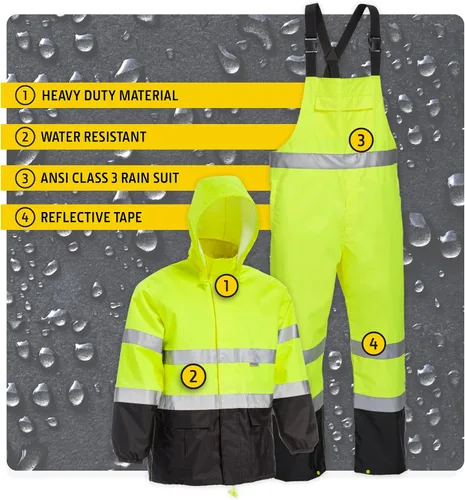 Miniatura 8 de John Deere Hi-Visibility Rain Suit, ANSI Class 3, Poly Oxford with PU Backing, Hi-Vis YellowBlack
