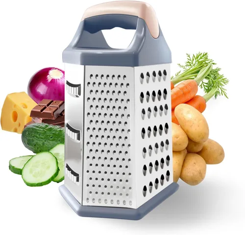 Miniatura 12 de Rallador de caja, rallador de queso de acero inoxidable de 4 caras con asa, rallador de alimentos para cocina, rebanador de queso para alimentos