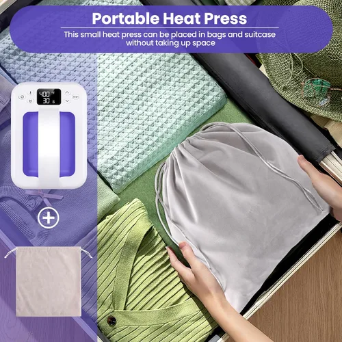 Miniatura 6 de Máquina de prensa de calor para camisetas, mini prensa de calor portátil de 7 x 5 pulgadas, calor rápido y uniforme, máquina impresora de camisetas