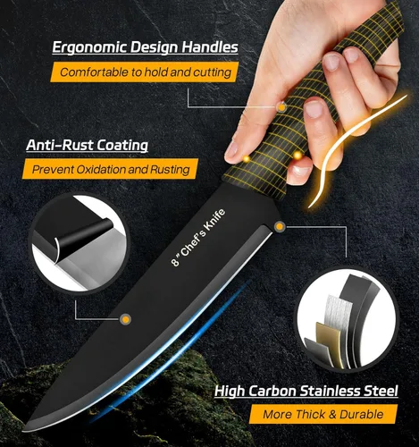 Miniatura 3 de XANAPON Juego de cuchillos de cocina de 14 piezas, acero inoxidable alemán de alto carbono, cubiertos aptos para lavavajillas con afilador