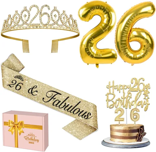 Miniatura 34 de Decoraciones doradas de 70 cumpleaños para mujer con banda y tiara de cumpleaños 70, adorno para pastel y velas, globos de números, regalos de 70
