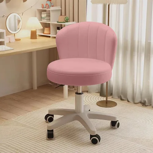 Miniatura 3 de Silla de escritorio pequeña, silla redonda con respaldo de piel sintética, altura ajustable, giratoria, taburete de trabajo, silla para el hogar