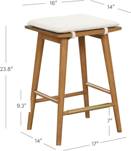 Miniatura 2 de Nathan James Barker Taburete de bar de altura de mostrador de madera maciza con cojín tapizado, taburete de isla sin respaldo con patas de madera