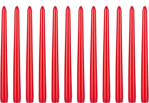 Mega Candles 12 velas cónicas rojas sin perfume, velas de cera vertida a mano de 10 x 7/8 pulgadas, decoración del hogar, recepciones de boda, Rojo