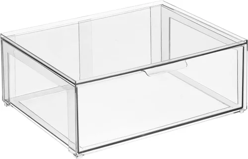 Miniatura 8 de mDesign - Contenedores organizadores de almacenamiento de baño apilables de plástico con cajón frontal extraíble para encimera de baño, tocador