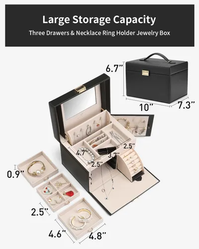 Miniatura 15 de Vlando Joyero de piel sintética, organizador mediano de joyería, regalo vintage para mujer, patrón de cruz rosa