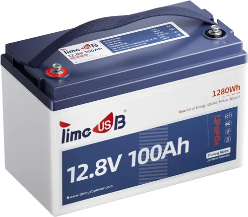 Timeusb Batería marina LiFePO4 de 12 V 100 Ah TM con protección a baja temperatura, BMS de 100 A, más de 15000 ciclos, batería de fosfato de hierro