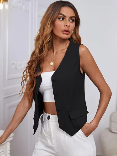 Miniatura 6 de SweatyRocks Elegante chaleco sin mangas con cuello en V y botones delanteros para mujer