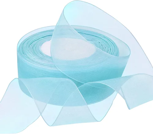 Miniatura 2 de Hapeper Cinta de organza transparente de 1-1/2 pulgadas, 50 yardas/rollo (Azul Lago)