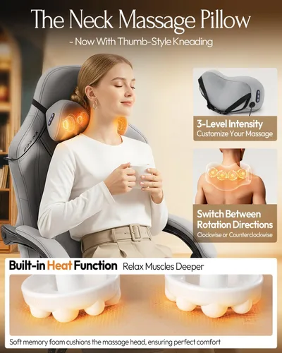 Miniatura 4 de Dowinx Silla de videojuegos para videojuegos con masaje de cuello Shiatsu y soporte lumbar para el hogar, oficina, reclinable, altura ajustable, Gris