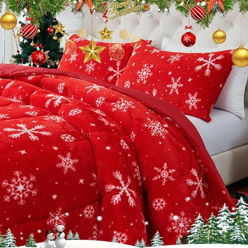Miniatura 8 de YIYEA Juego de edredón navideño de piel sintética tamaño Queen, edredón de lujo ultra suave y esponjoso, juegos de ropa de cama de felpa difusa