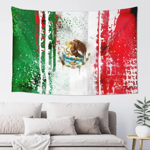 Miniatura 11 de JUHIOPOI Tapiz de pared con bandera de México, arte nocturno mexicano para decoración de pared lateral de dormitorio, (60 x 40 pulgadas)