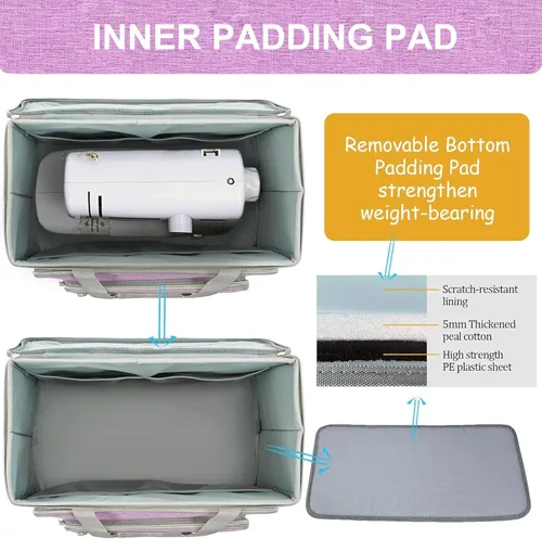 Miniatura 4 de FINESUN Funda para máquina de coser con ruedas, plegable, bolsa de transporte de lujo para máquina de coser para Brother, Singer, Janome y la Púrpura